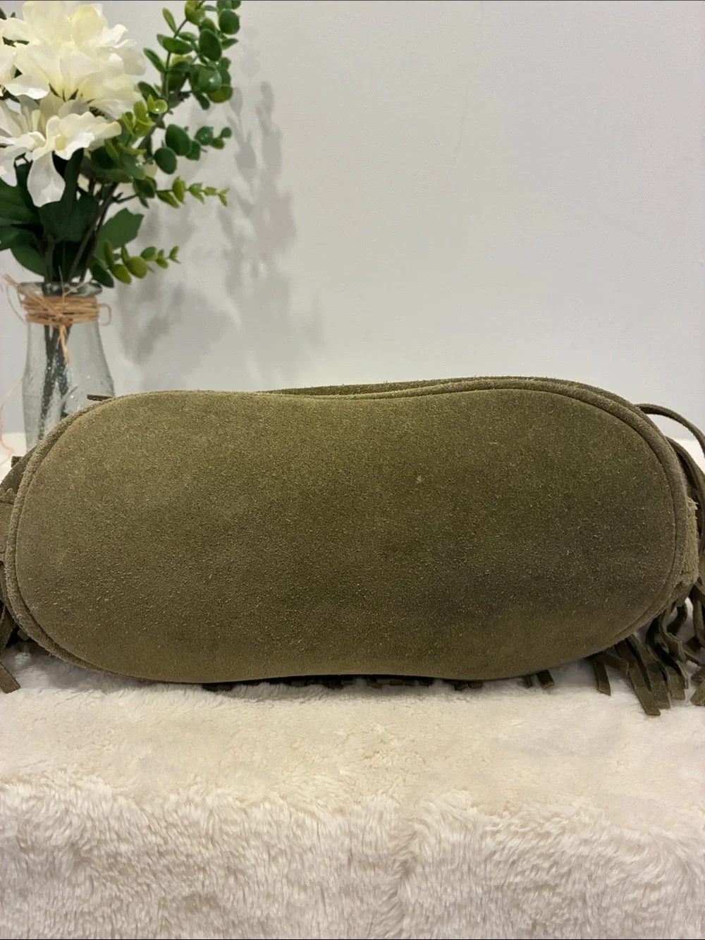Patricia Nash Olive Green Italian Suede Leather Fringe Hobo Boho Western Bag